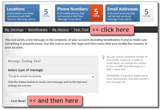 The Test tool page