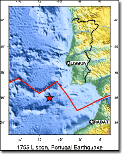 1775 Tsunami in Lisbon Portugal Earthquake Epicentre