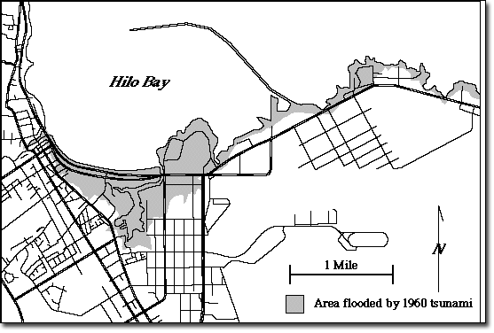 1960 Chile - Hilo-flooded-area-map