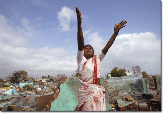 2004 Woman in a tsunami-damaged village in Tamil Nadu, India.