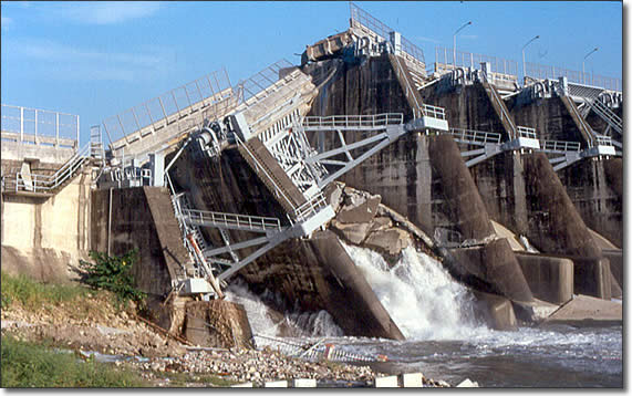 Dam destroyed by an earthquake