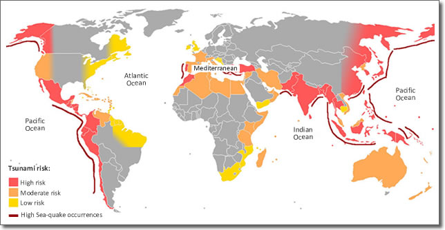 Tsunami risk by country assessed on historical data