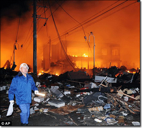 2011 Japan Tsunami Fire and Distruction